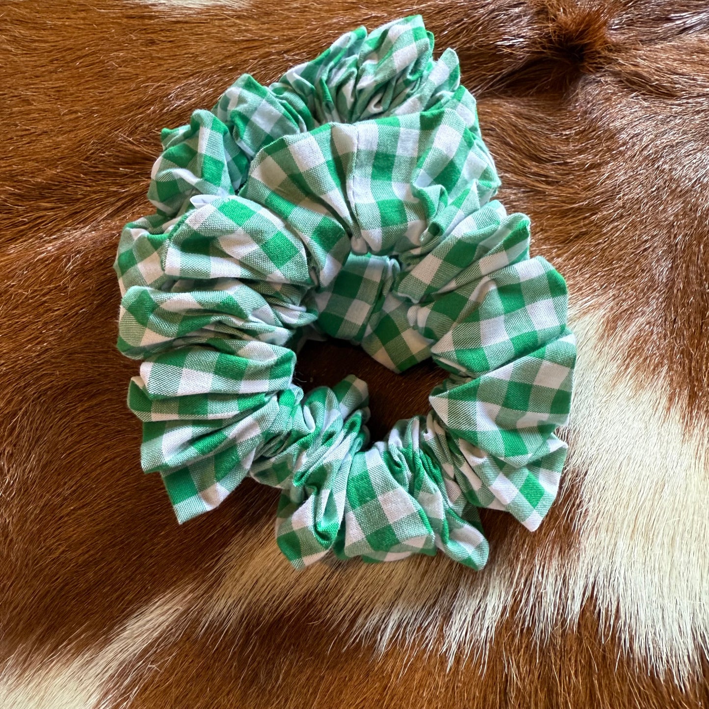 Green Tartan cotton Scrunchie