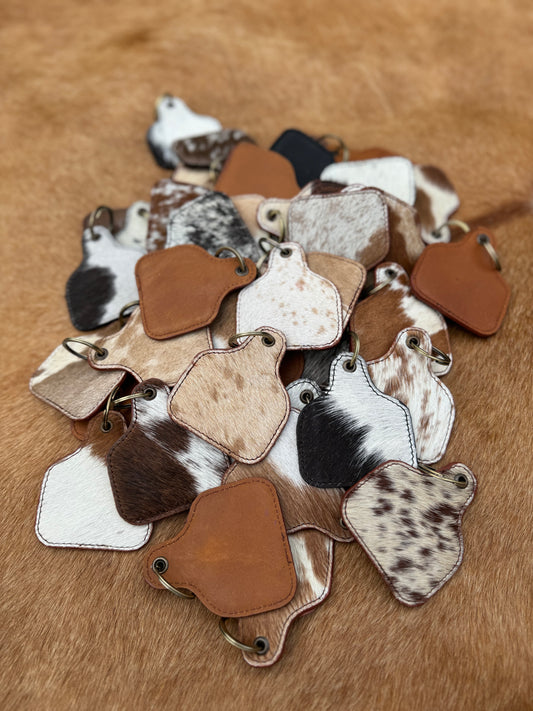 SINGLE Cowhide cattle tag keychain