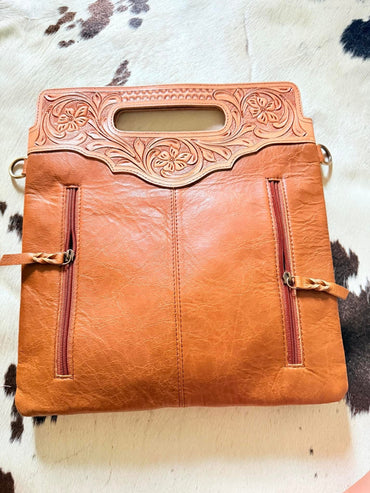 Tooled Cowhide Shoulder Bag 1